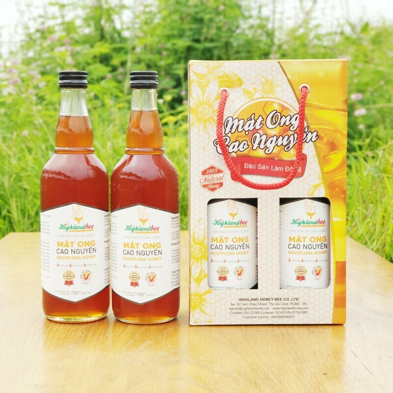 Mật ong nguyên chất Cao Nguyên Highlandbee hộp giấy đôi quai xách 02 chai 500ml