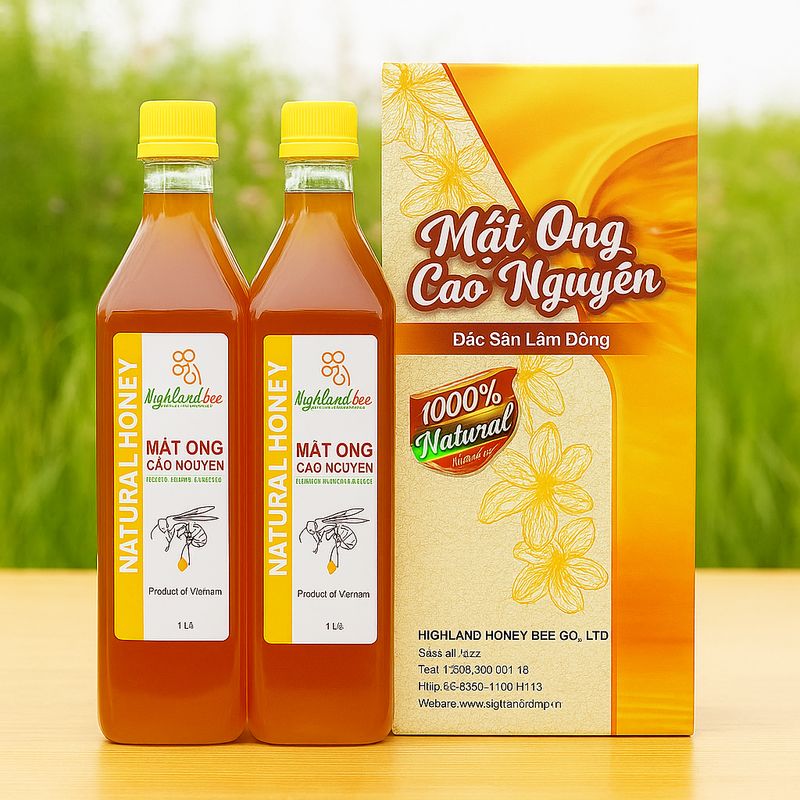 2 lít mật ong nguyên chất Cao Nguyên Highlandbee - Chai 1lit