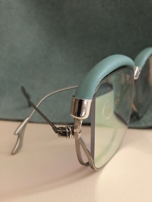 Blue Teal Leather Square Sunglasses