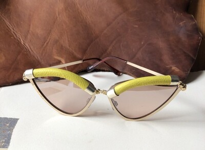 Yellow Leather Cat Eye Sunglasses