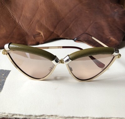 Olive Green Cat Eye Leather Sunglasses
