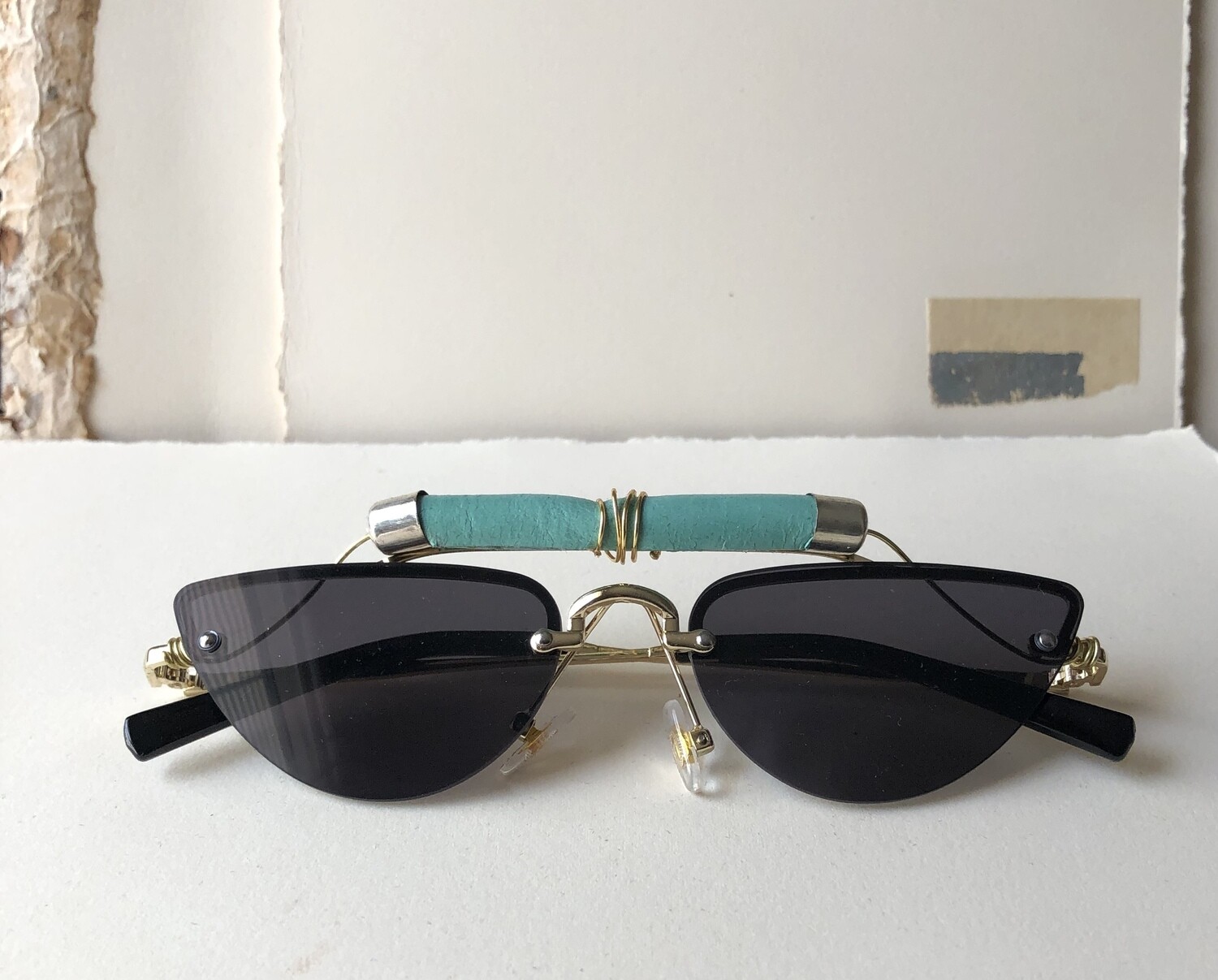 Blue Leather Cat Eye Sunglasses