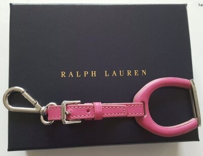 Equestrian RALPH LAUREN PINK LEATHER STAINLESS STEEL STIRRUP KEYCHAIN IN GIFT BOX ITALY
