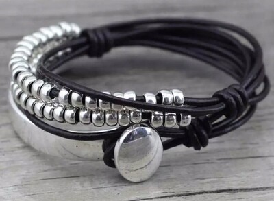 Women’s Black Leather & Zinc Alloy Bracelet