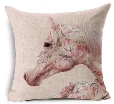 Pink Floral Horse Decor Pillow Cover