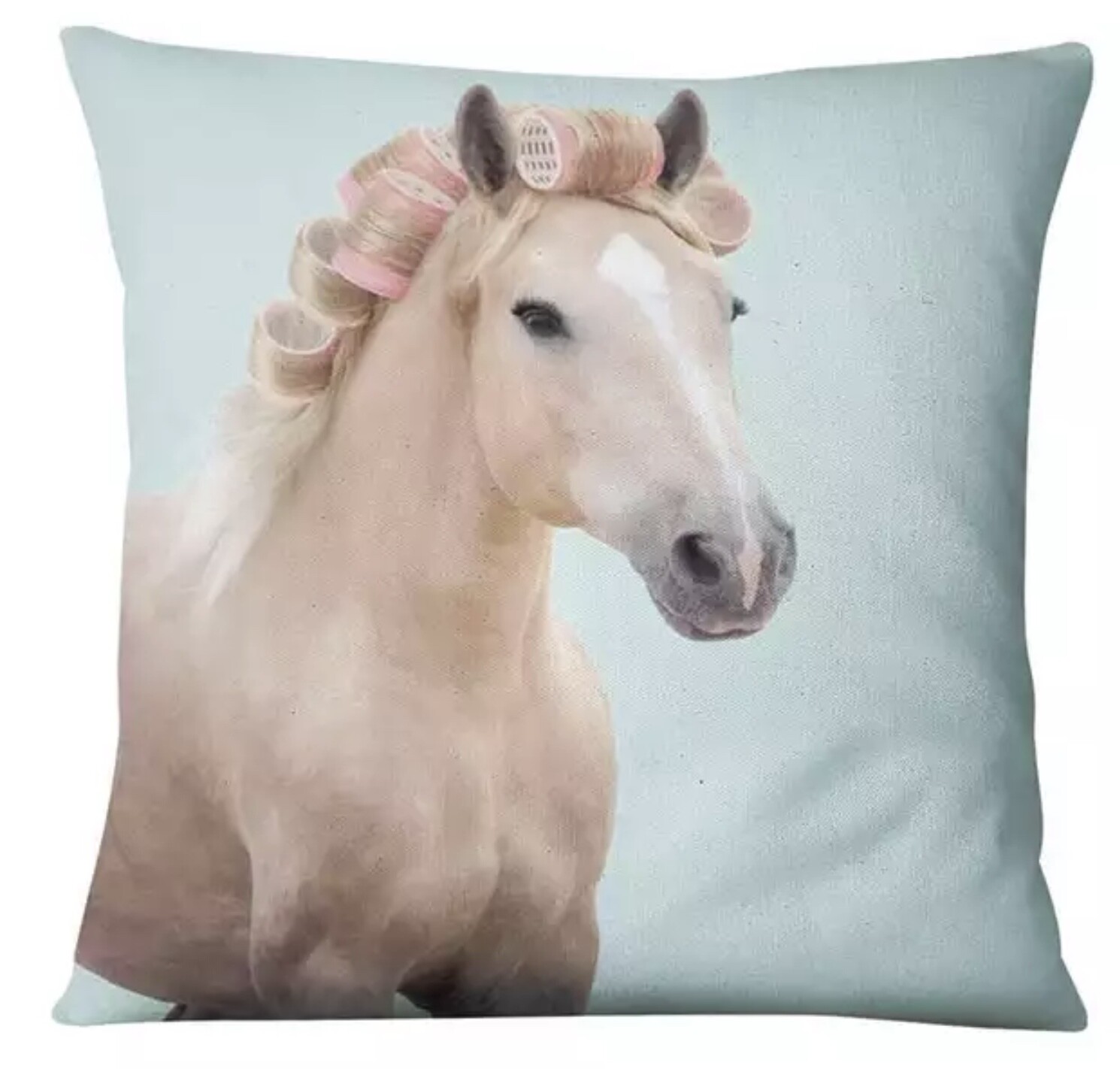 Equestrian Girl Pink Horse in Curlers Pillow Home Decor