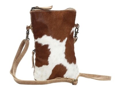 Western Small Crossbody Leather/Hair Brown & White Handbag