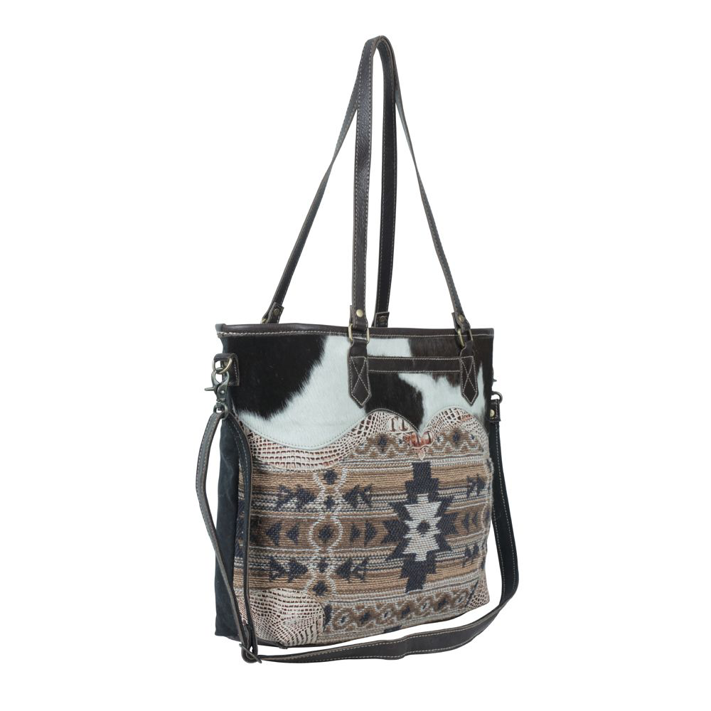 Western Leather Canvas Carpetbag Tote