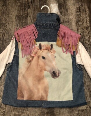 Denim Pink Horse Vest Jacket Leather shoulder pads Denim Pink Horse Vest Jacket Leather shoulder pads