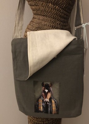 Linen Crossbody Bag Featuring “ROY” The Cool Horse by gayle