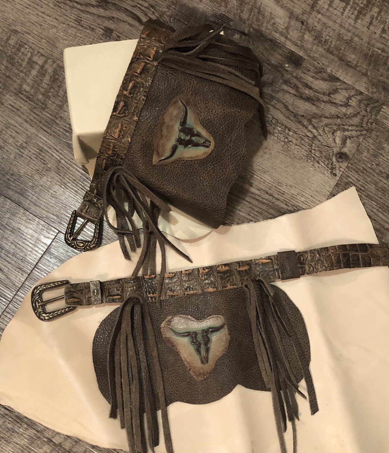 Brown Leather Boot Cuff with Steer Head
