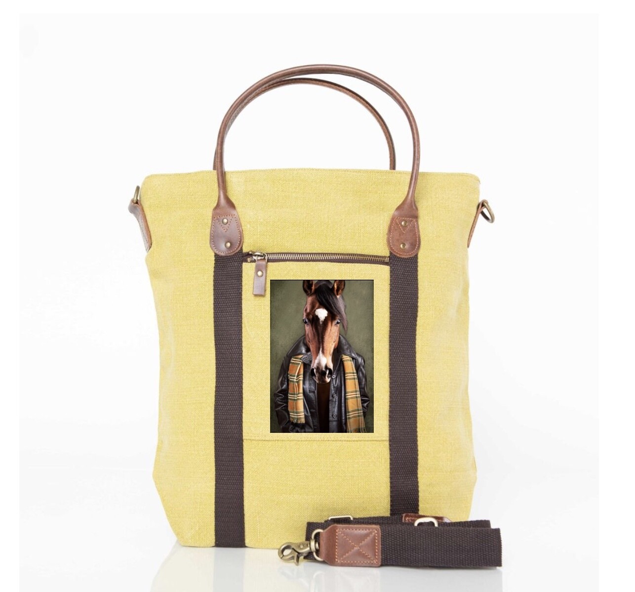 Mustard/ Avacado Jute/ Leather Flight Bag Featuring ROY
