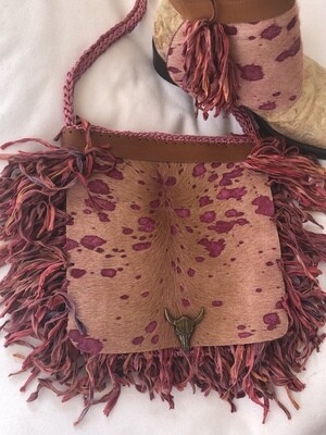 Western Funk Acid Washed & Dyed pink Crossbody Handbag Fringe