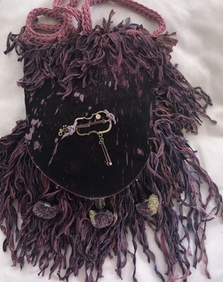 Boho Acid Washed &Dyed Purple leather Crossbody Bag w/ Fringe