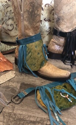 Western Teal & Green Acid Washed Hide Boot Cuffs