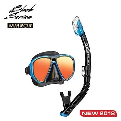Tusa Sport Adult Powerview Black Series Mirrored Mask and Dry Snorkel Combo