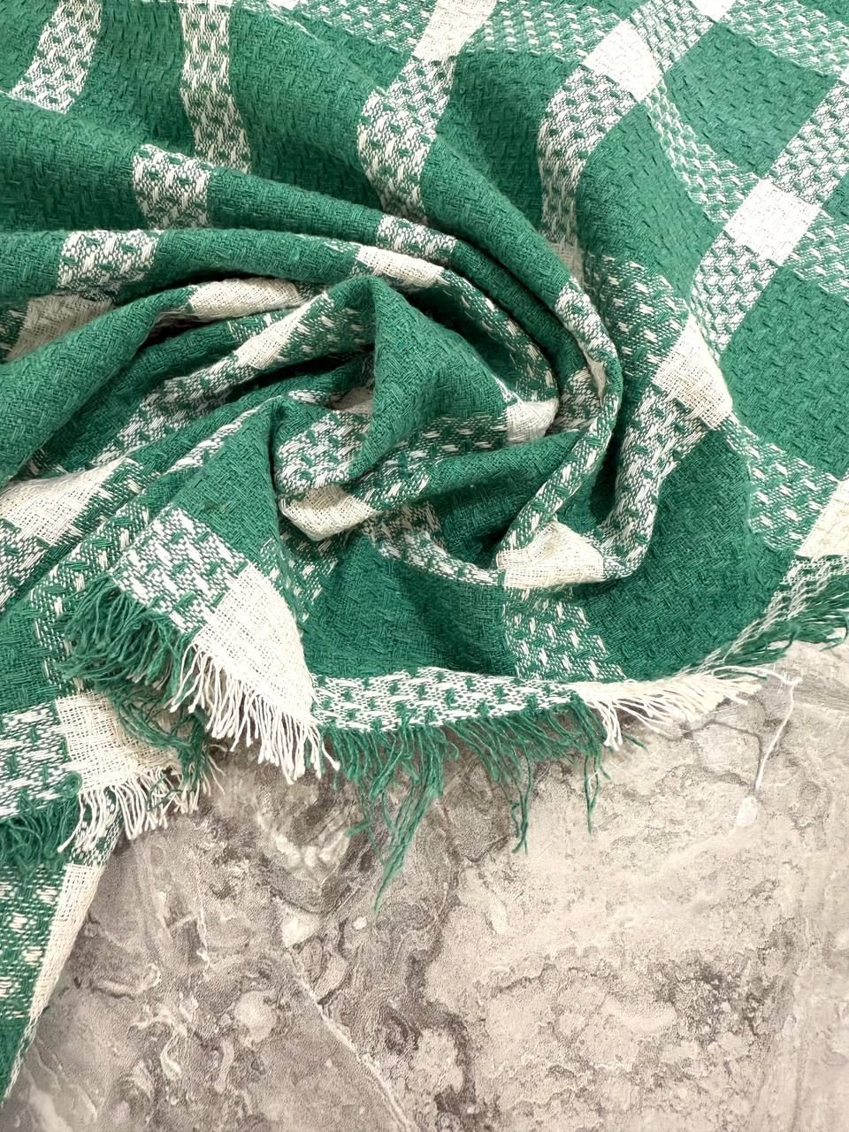 Bumbac texturat în carouri verde
