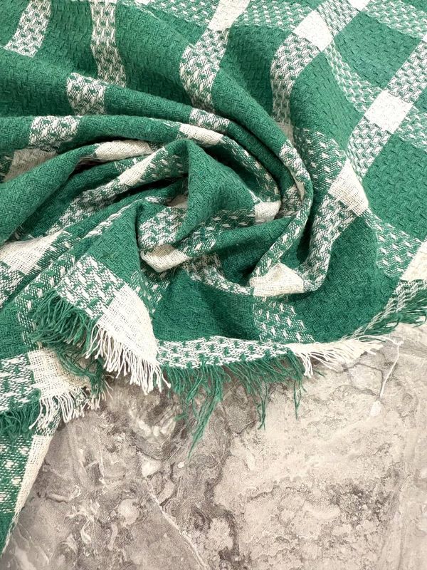 Bumbac texturat în carouri verde