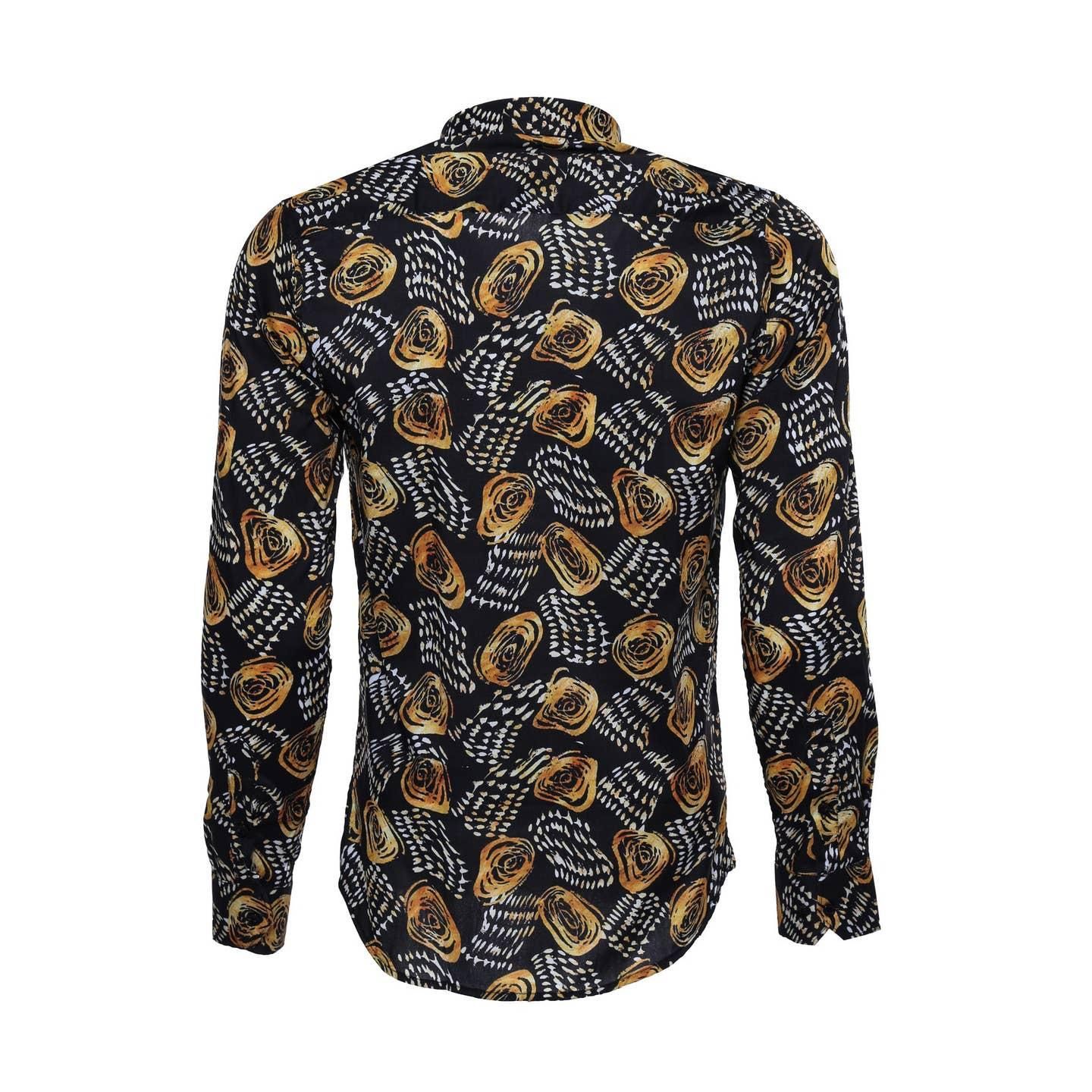 Chemise noire cintrée à manches longues à motif floraux pour homme