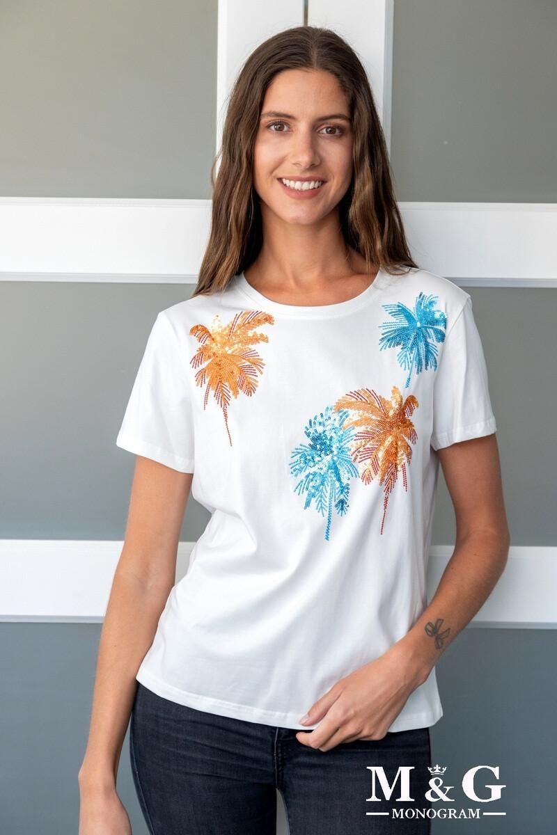 T-shirt "Palm trees" brodé avec sequins