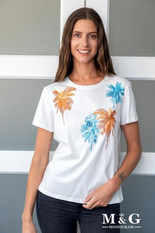 T-shirt "Palm trees" brodé avec sequins