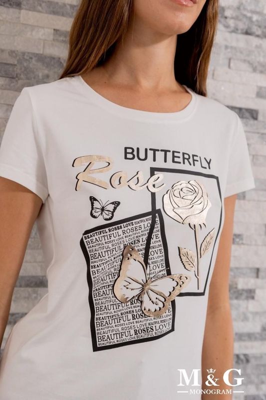 T-shirt à imprimé irisé "rose & Butterfly