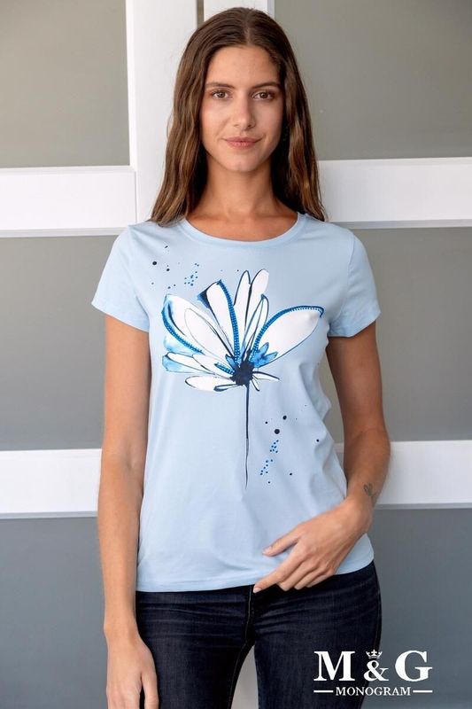 T-shirt à imprimé fleuri avec strass