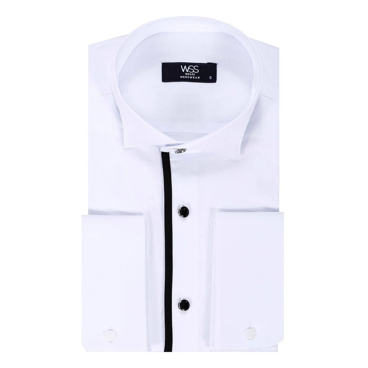 Chemise de smoking noire boutonnée à manches longues pour homme