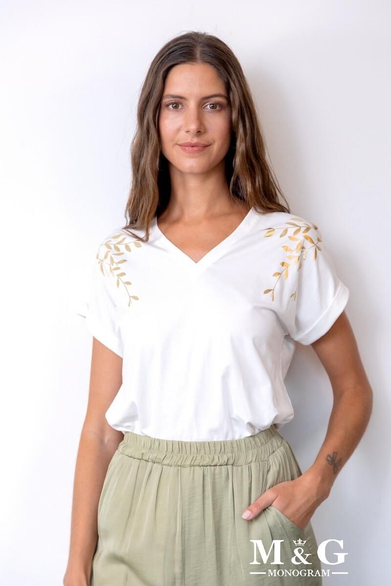 T-shirt col V avec imprimé irisé