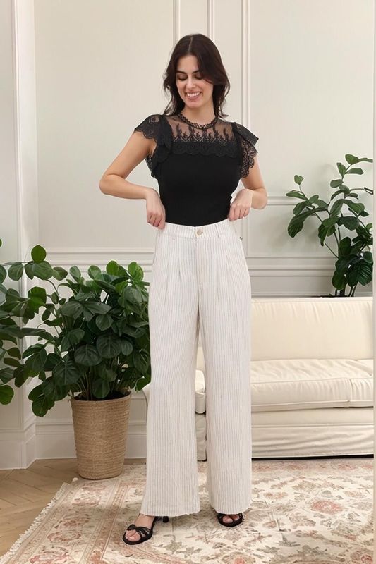 Pantalon coupe large en lin