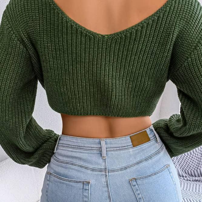 Crop top uni à col en V torsadé