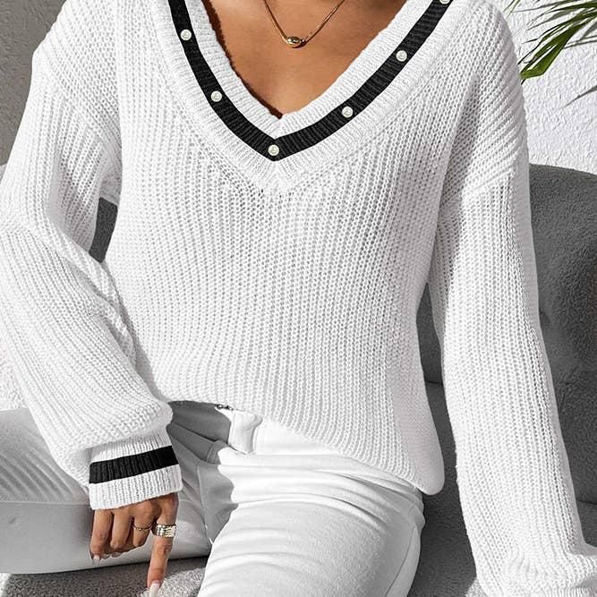 Pull en tricot à col en V pearls