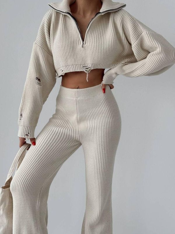 Pantalon de costume en tricot avec jambe large et ensemble de survêtement