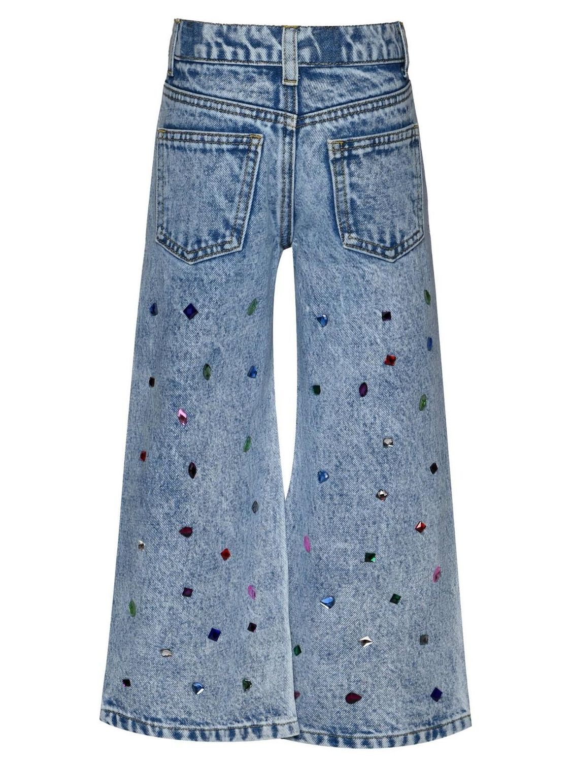 Pantalon en denim délavé à l'acide avec strass