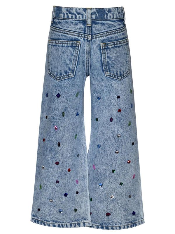 Pantalon en denim délavé à l'acide avec strass