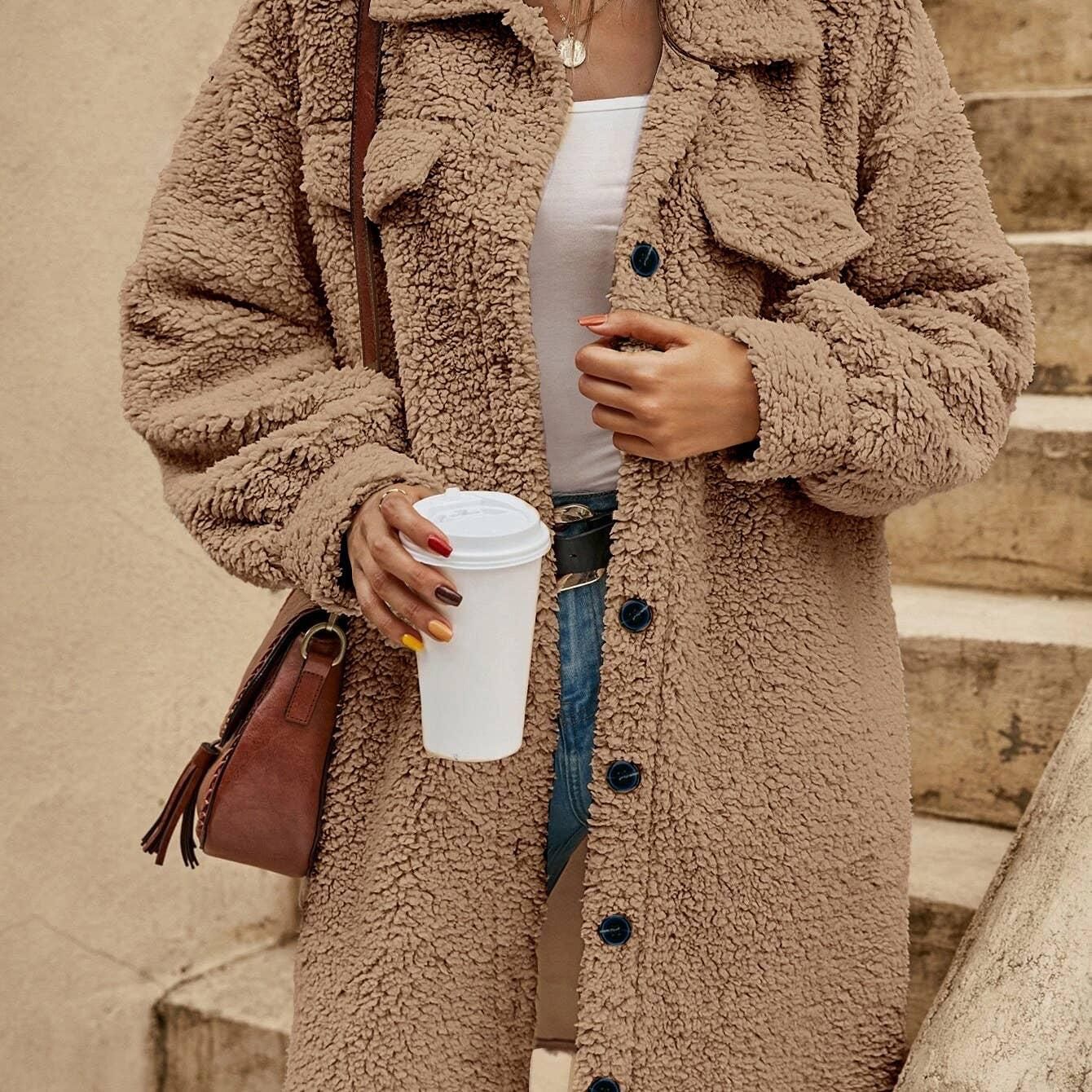 Veste sherpa boutonnée unie