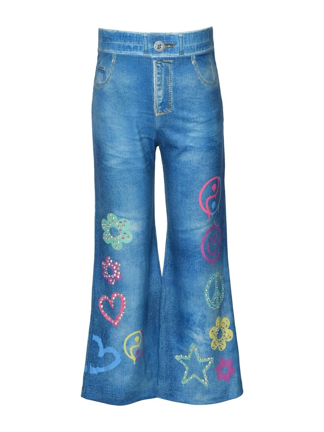 Pantalon à bas évasé à imprimé jean avec détail