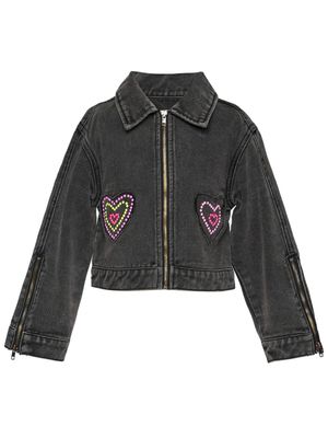 Veste en denim avec broderie coeur et détail hotfix