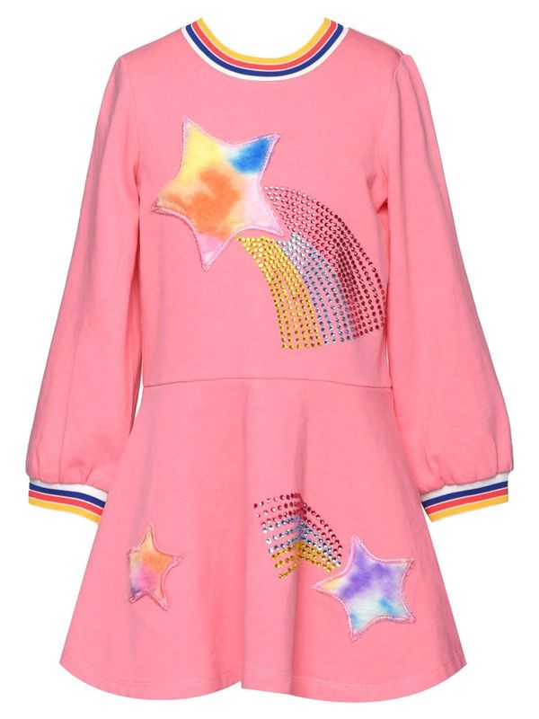 Robe avec garniture étoile en fausse fourrure et strass arc-en-ciel