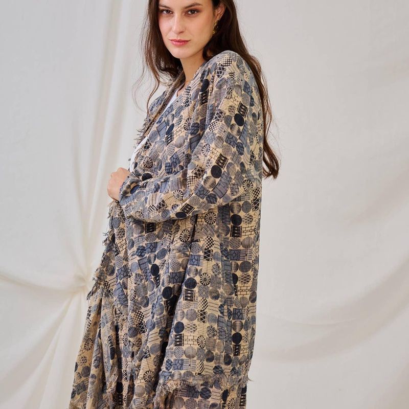 Kimono bohème d'aspect lin en coton-orice