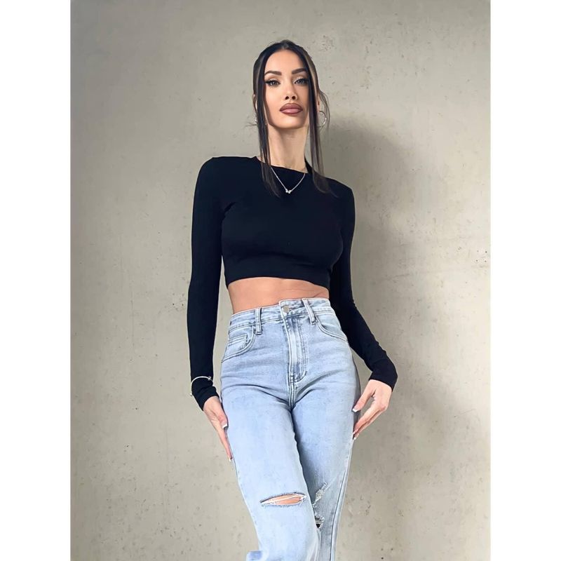 Jean bleu wide leg destroyed