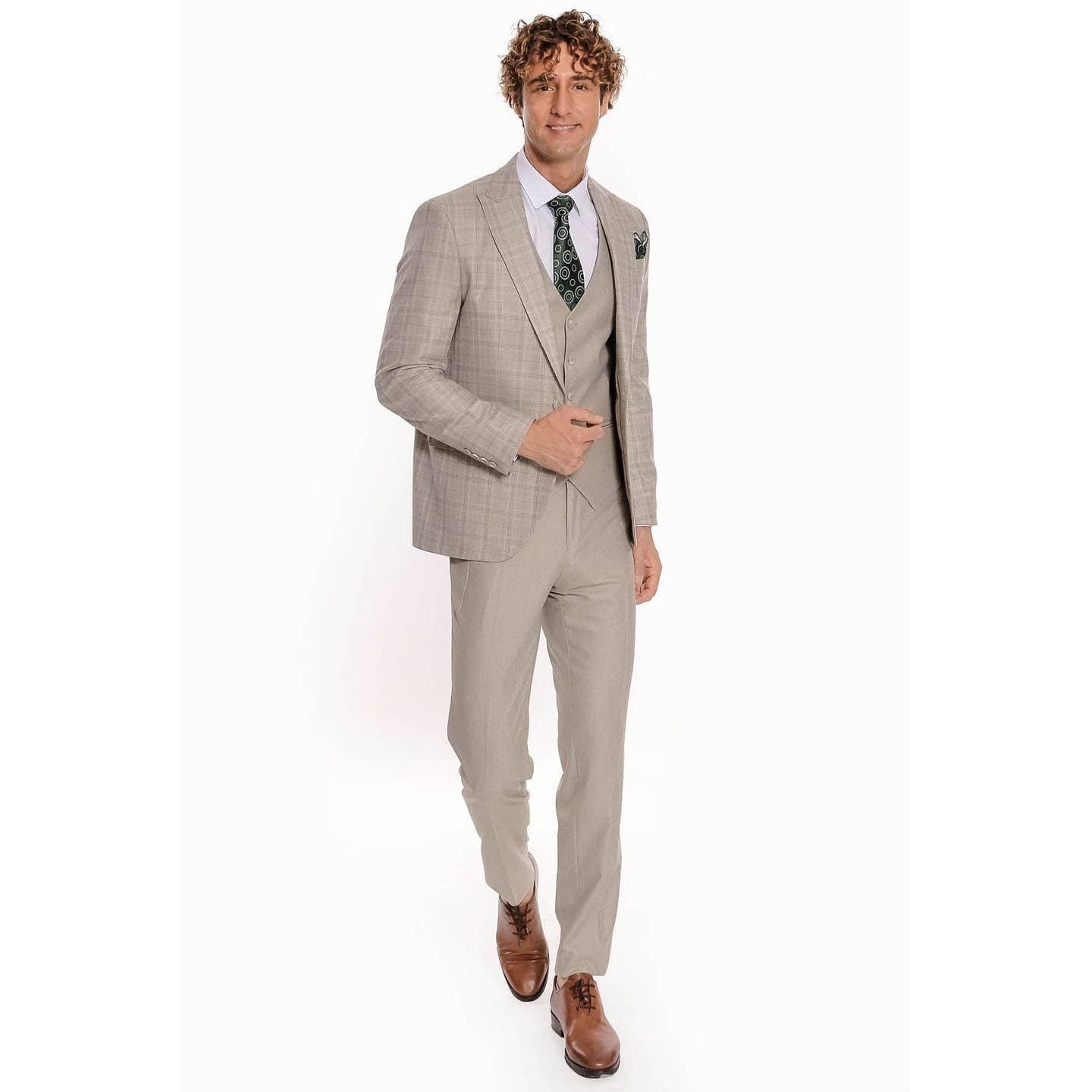 Costume à carreaux slim fit cream pour homme