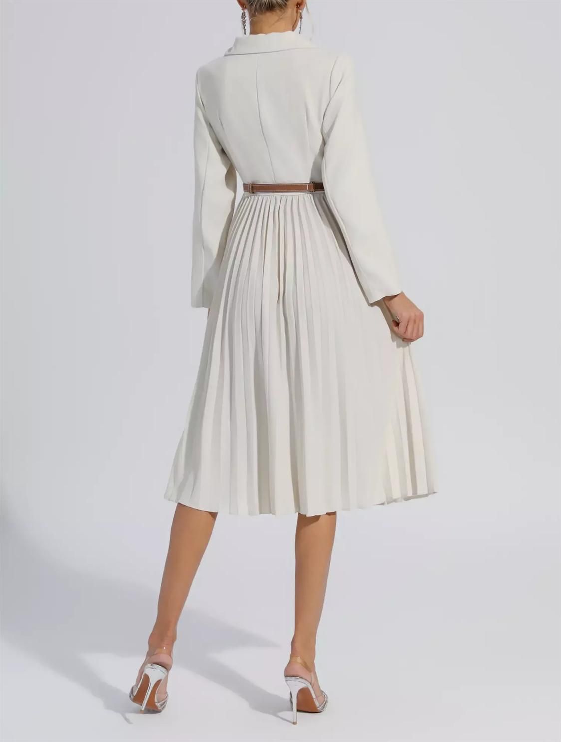 Robe plissée blazer pour femme avec ceinture en cuir genius