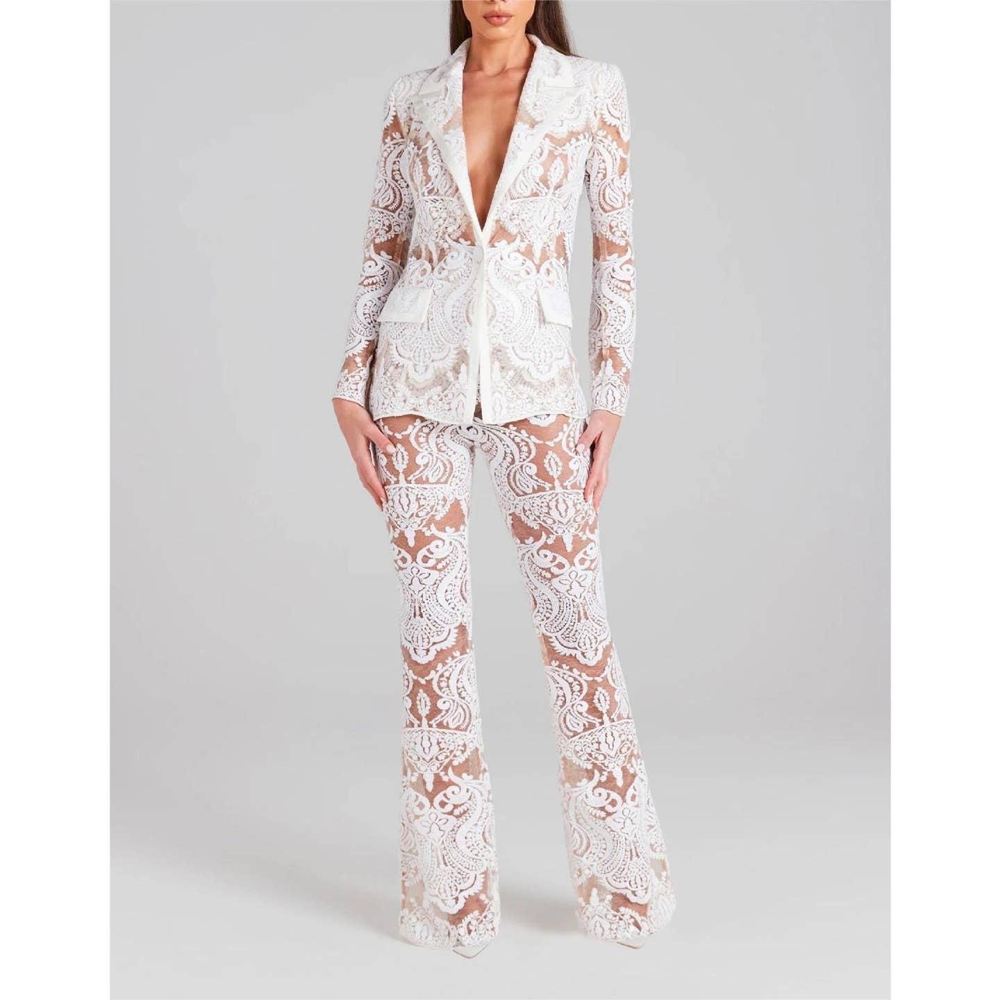 Veste pantalon à paillettes brodées en dentelle
