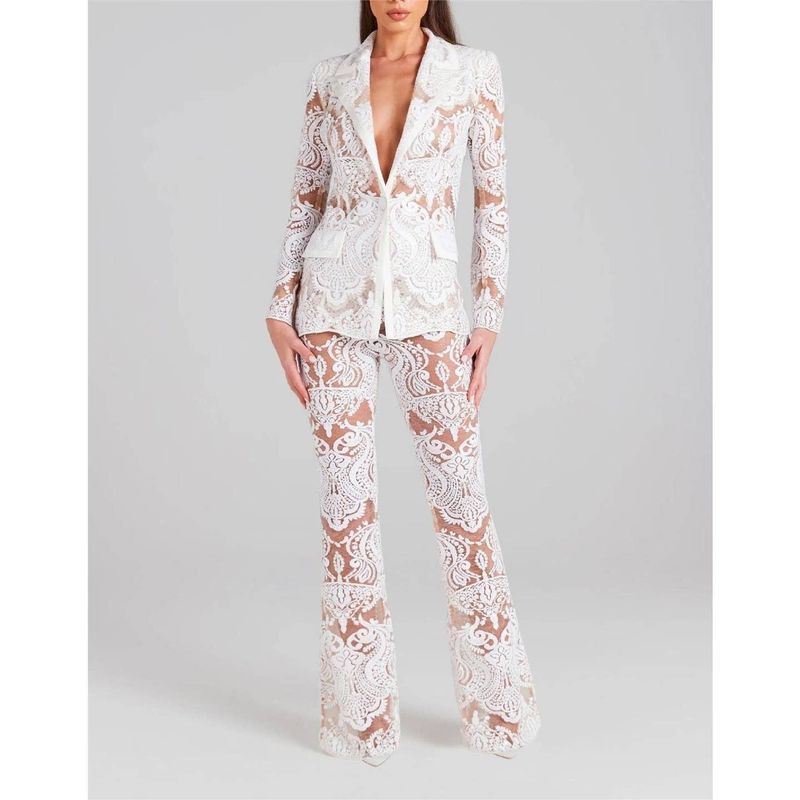 Veste pantalon à paillettes brodées en dentelle