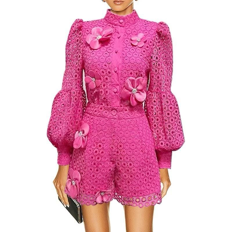 Costume à manche lanternes en dentelle ensemble d'été chic