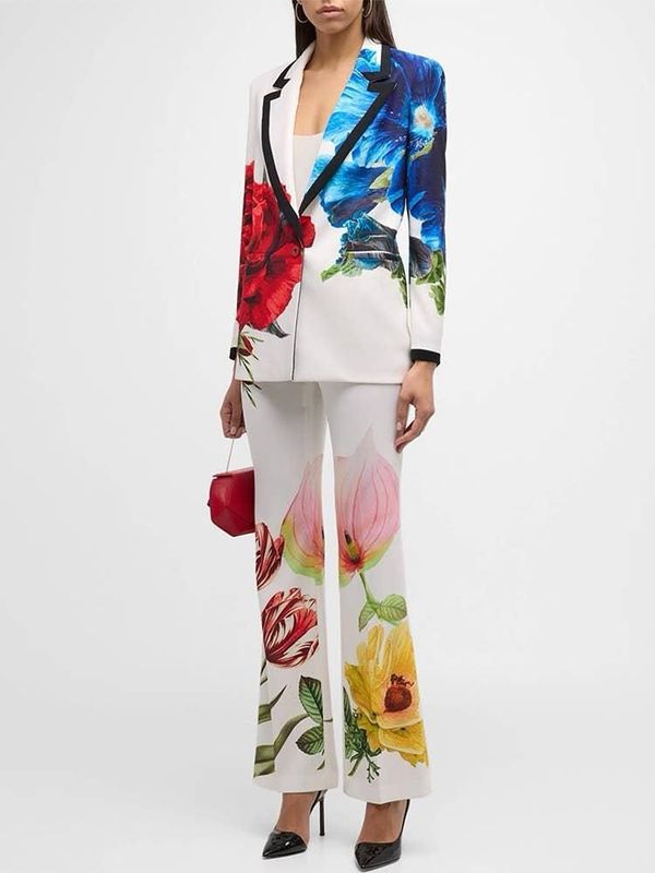 Ensemble costume et pantalon décontractés à imprimé floral vibrant
