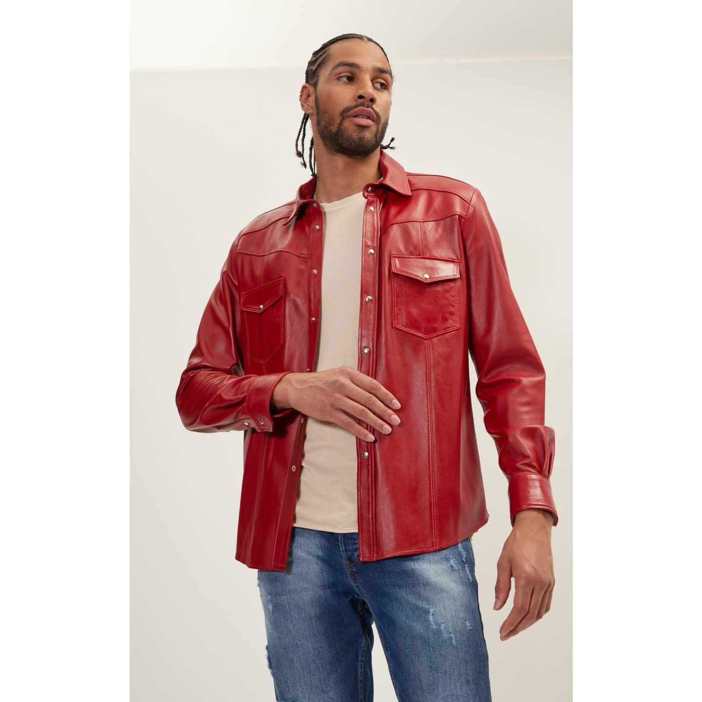Chemise en cuir d'agneau véritable pour homme