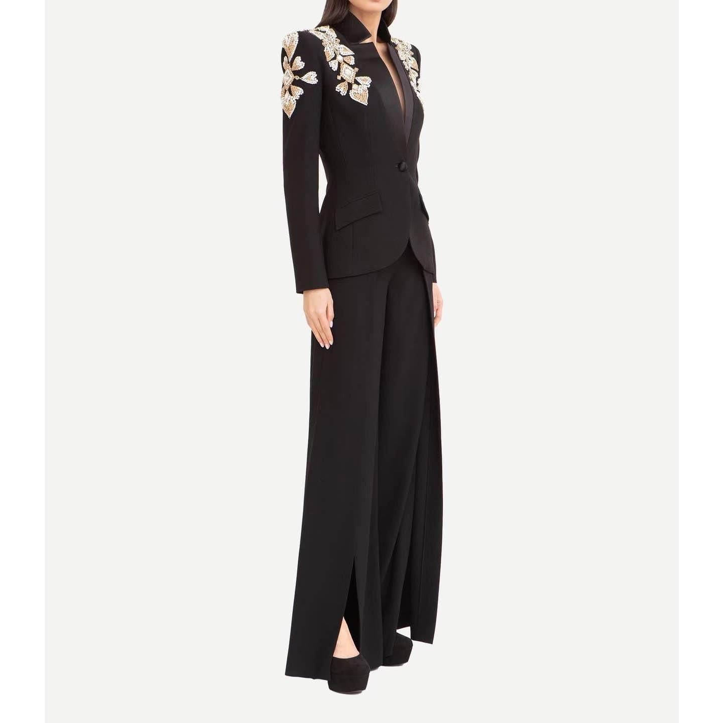 Ensemble blazer et pantalon fleuri chic style élégant