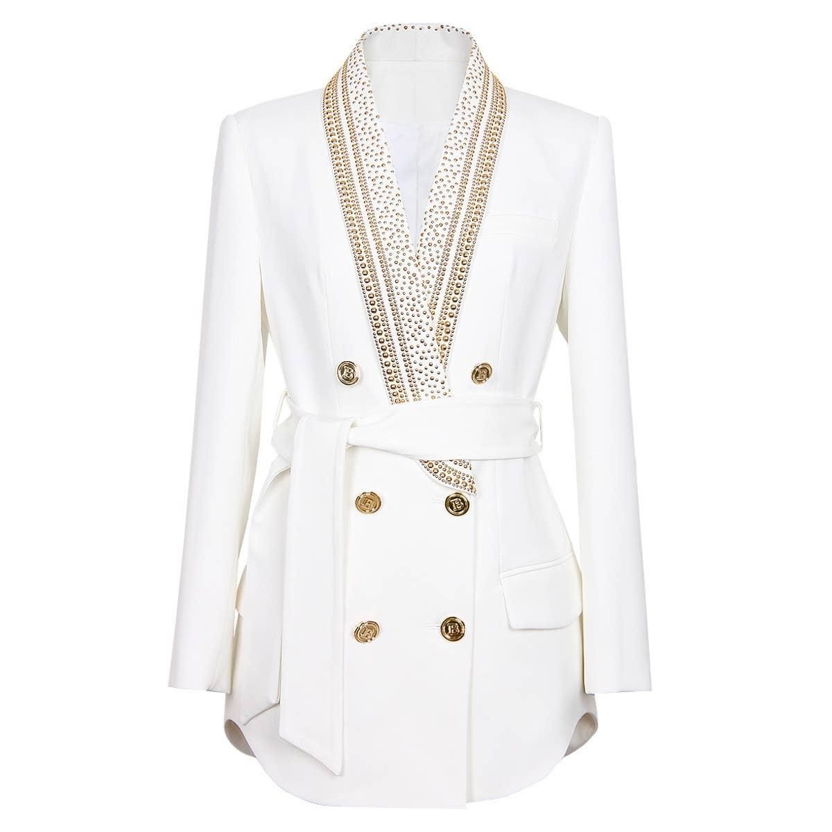 Blazer chic à col vert avec accent en métal chaud